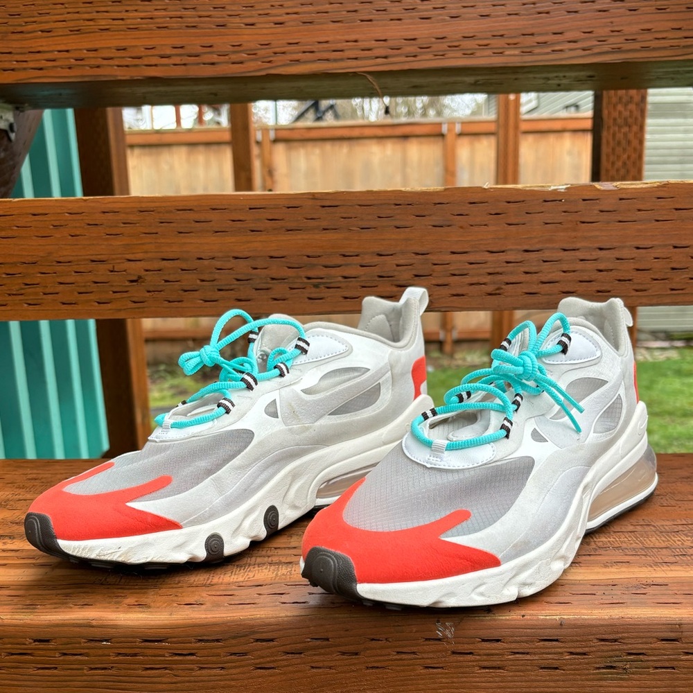 Grey and white Nike Air Max 270 React trainers